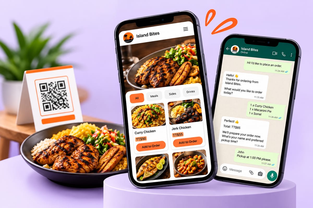 A restaurant menu on a phone with orders sent through WhatsApp